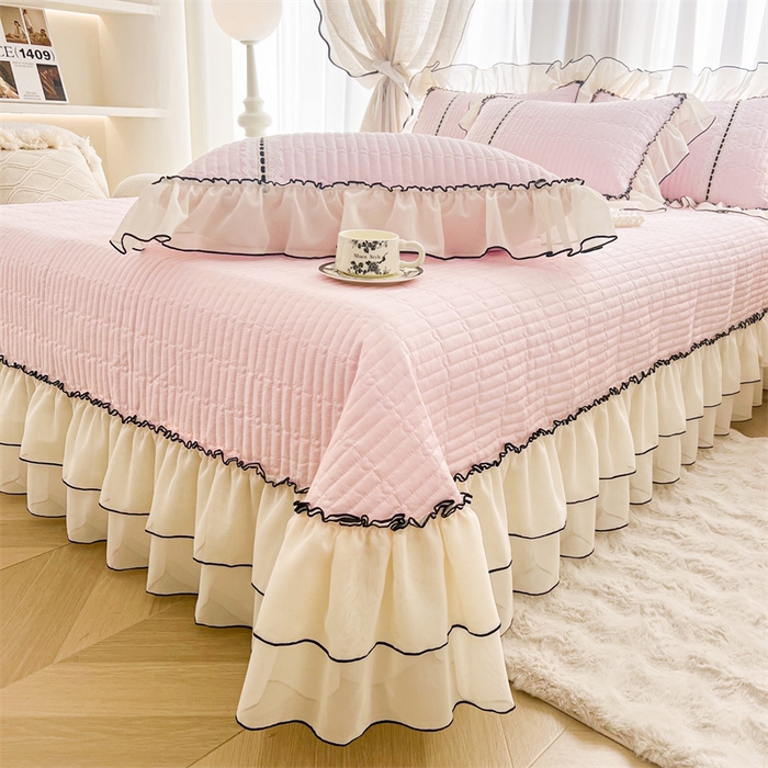 91家纺网 家纺一手货源 找家纺 鑫棉坊 2025年新款全棉床盖四件套-花影倾梦 花影倾梦-樱花粉