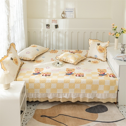 美优兰 2025新款全棉防滑榻榻米炕垫纯棉床盖三件套 黄油小熊