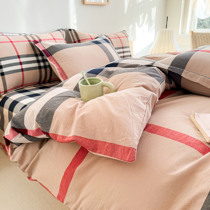 91家纺网 家纺一手货源 找家纺 喜四方 2025新款全棉色织水洗棉四件套 都市英伦大格