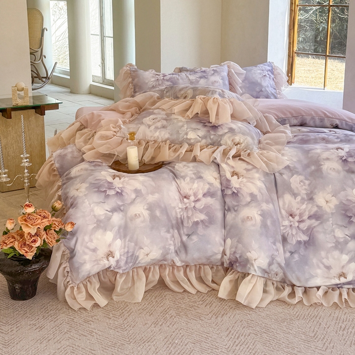 91家纺网 家纺一手货源 找家纺 仟网汇 2025新款韩版棉代尔法式四件套 迷迭香