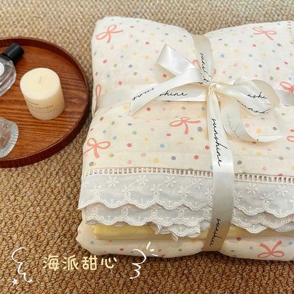 91家纺网 家纺一手货源 找家纺 （总）荣轩家居 2025新款全棉双层纱镂空花边工艺款四件套