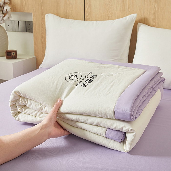 91家纺网 家纺一手货源 找家纺 晓时候 2025新款无印风水洗棉新疆棉花被夏被夏凉被空调被子 素夏-白紫