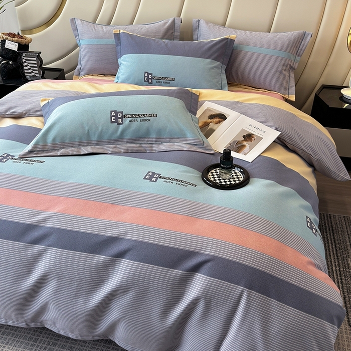 91家纺网 家纺一手货源 找家纺 海洋家纺 2026新款全棉磨毛四件套 潮青春 蓝