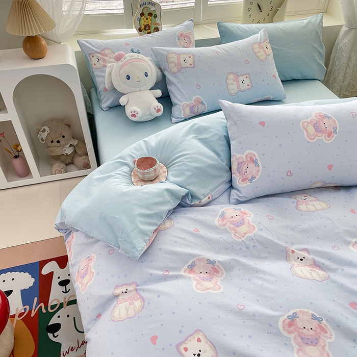 91家纺网 家纺一手货源 找家纺 宜家坊 2025热款全棉四件套学生床三件套单品床单床笠单被套印花小清新卡通碎花纯棉三四件套 博美