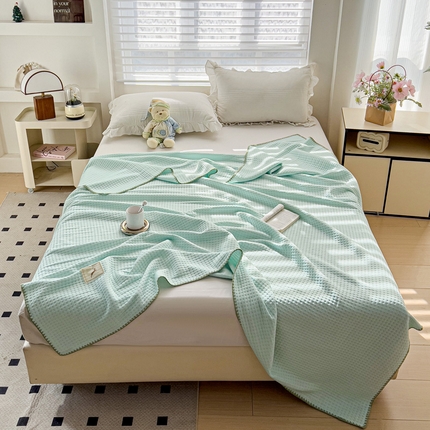 91家纺网 家纺一手货源 找家纺 （总）十九色 2025新款全尺寸三角针盖毯夏被华夫格双面冷感夏被毯