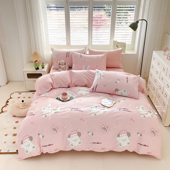 91家纺网 家纺一手货源 找家纺 宜家坊 2025全棉13070单被套印花小清新卡通碎花纯棉单品被套枕套（有预缩售后无忧 免费提供买家秀） 兔与狗