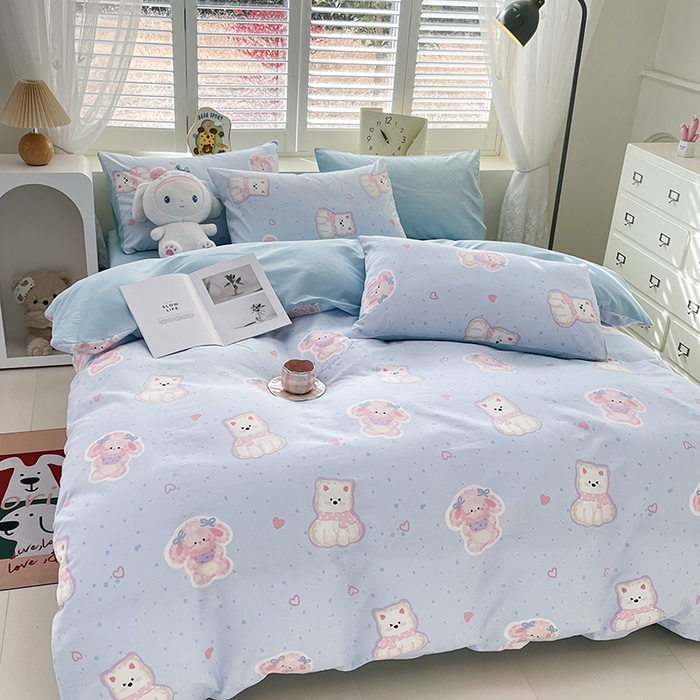 91家纺网 家纺一手货源 找家纺 宜家坊 2025热款全棉四件套学生床三件套单品床单床笠单被套印花小清新卡通碎花纯棉三四件套 博美