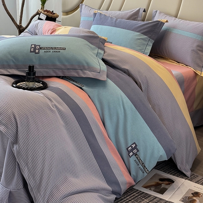 91家纺网 家纺一手货源 找家纺 海洋家纺 2026新款全棉磨毛四件套 潮青春 蓝