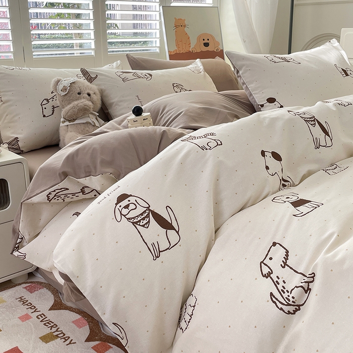 91家纺网 家纺一手货源 找家纺 宜家坊 2025全棉13070单被套印花小清新卡通碎花纯棉单品被套枕套（有预缩售后无忧 免费提供买家秀） 休闲狗