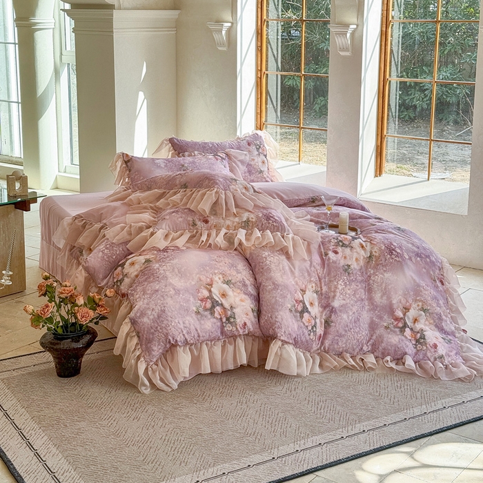 91家纺网 家纺一手货源 找家纺 仟网汇 2025新款韩版棉代尔法式四件套 莫妮卡