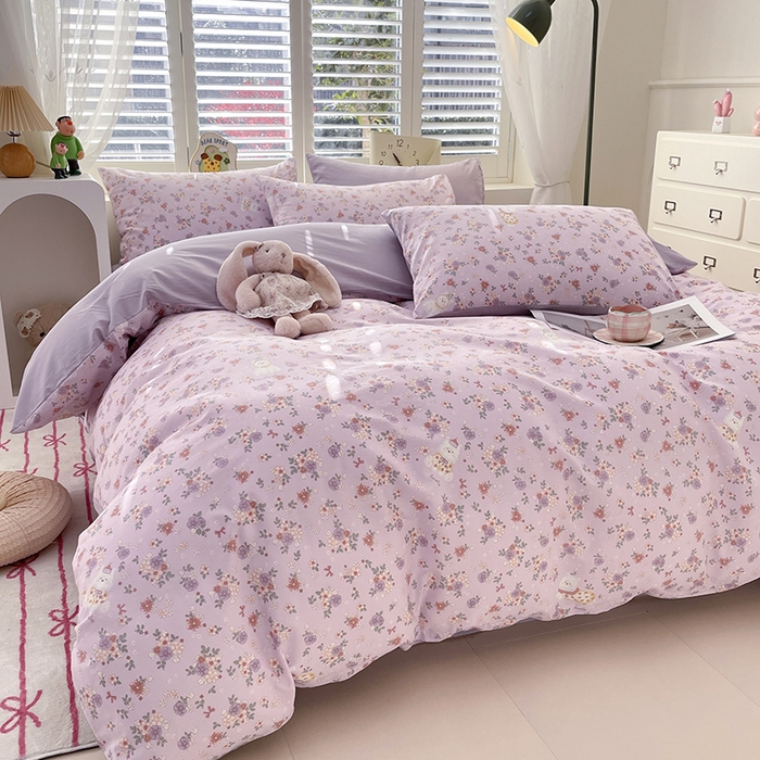 91家纺网 家纺一手货源 找家纺 宜家坊 2025全棉13070单被套印花小清新卡通碎花纯棉单品被套枕套（有预缩售后无忧 免费提供买家秀） 紫荆花