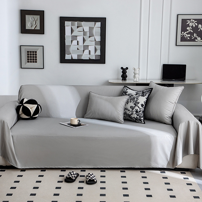 91家纺网 家纺一手货源 找家纺 沐沐家纺 2026新款科技布沙发巾 浅灰