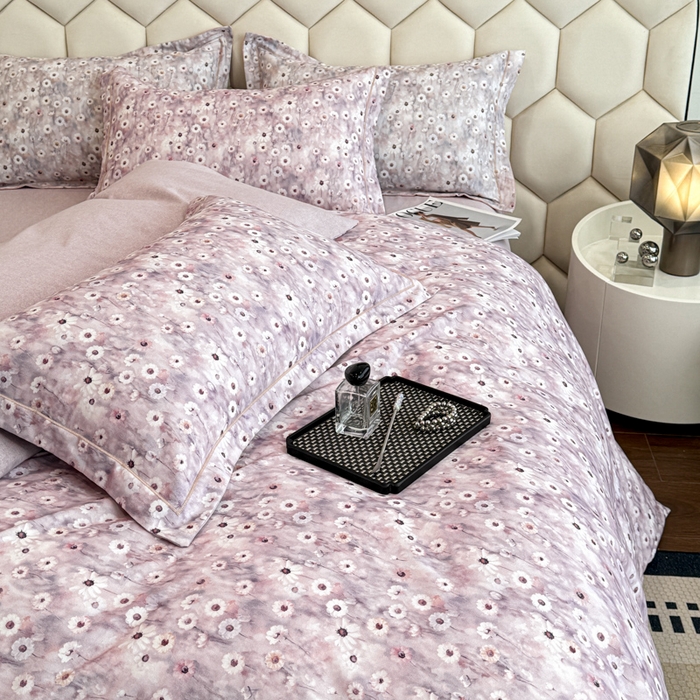 91家纺网 家纺一手货源 找家纺 2025年新款全棉长绒棉数码印花四件套思妍-紫