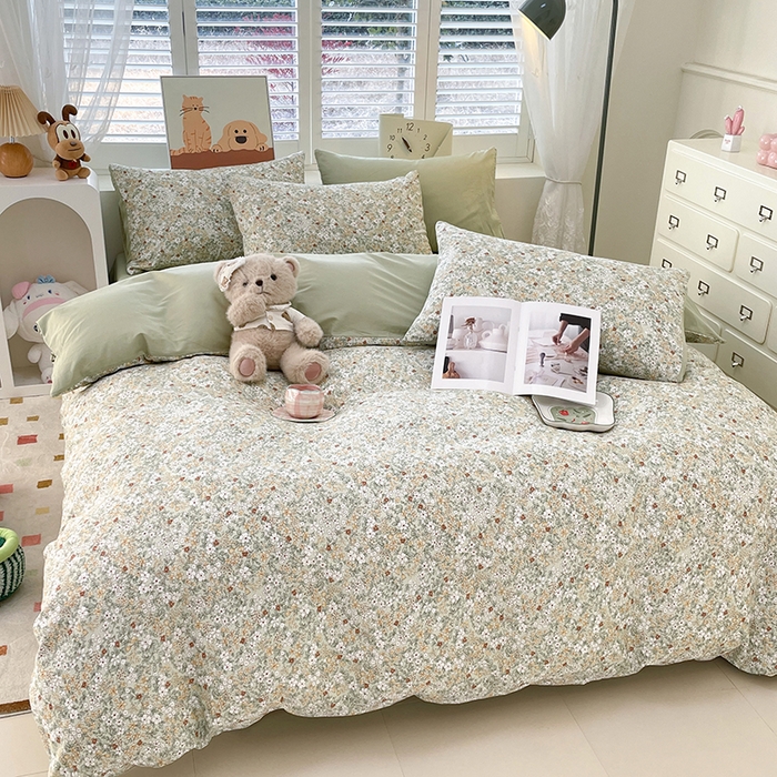 91家纺网 家纺一手货源 找家纺 宜家坊 2025热款全棉四件套学生床三件套单品床单床笠单被套印花小清新卡通碎花纯棉三四件套 繁花似锦绿