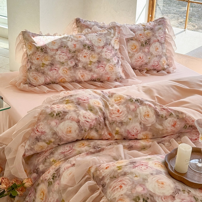 91家纺网 家纺一手货源 找家纺 仟网汇 2025新款韩版棉代尔法式四件套 爱丽丝