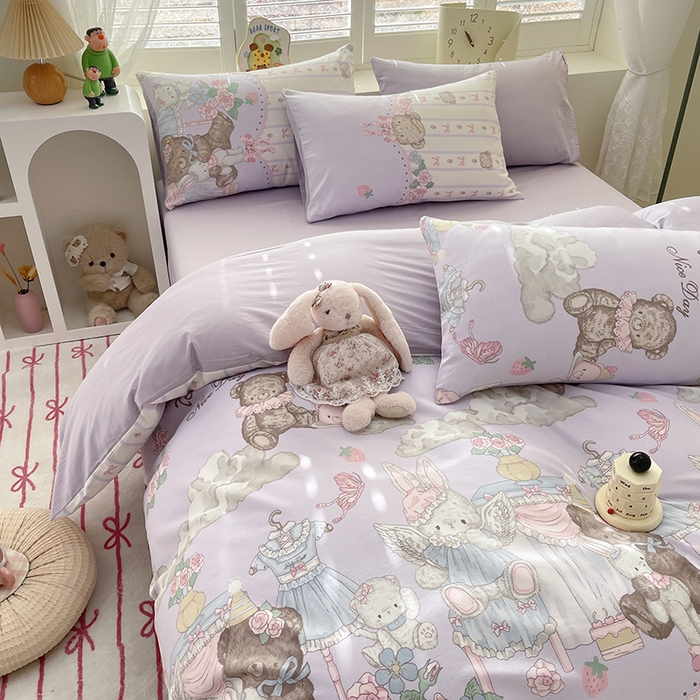 91家纺网 家纺一手货源 找家纺 宜家坊 2025热款全棉四件套学生床三件套单品床单床笠单被套印花小清新卡通碎花纯棉三四件套 童话镇