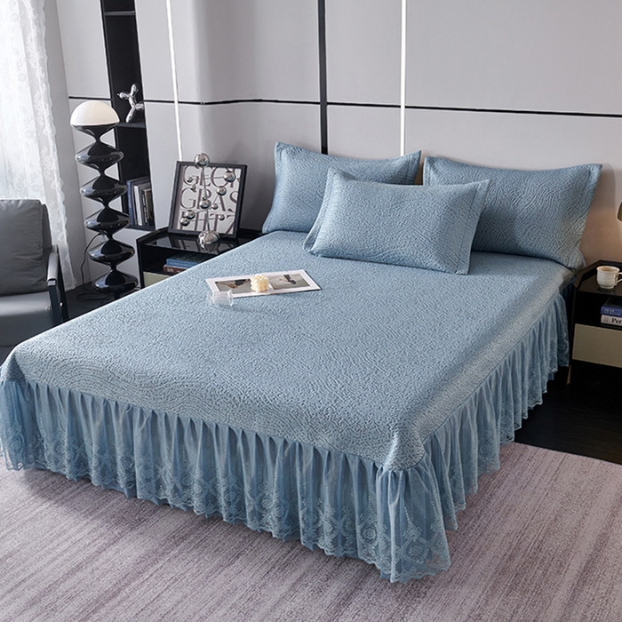 91家纺网 家纺一手货源 找家纺 青雅席业 2025新款7A抗菌母婴级纯乙纶PE刺绣凉感丝豆豆席床单款 肌理纹-蓝