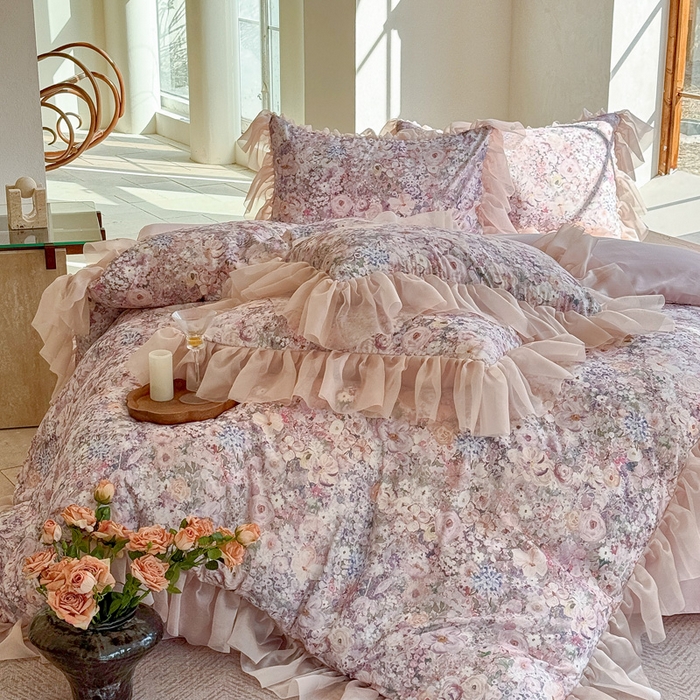 91家纺网 家纺一手货源 找家纺 仟网汇 2025新款韩版棉代尔法式四件套 卡西娅