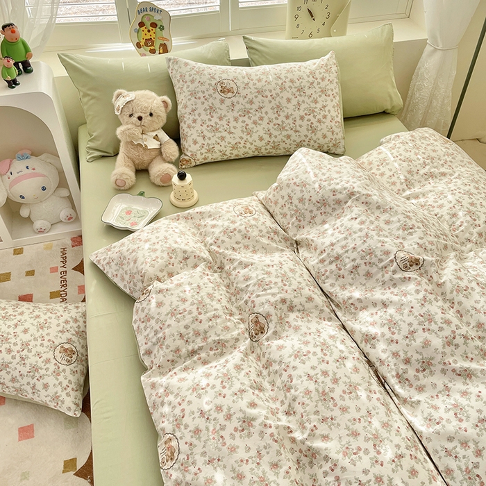 91家纺网 家纺一手货源 找家纺 宜家坊 2025新款全棉13070单床单床笠纯棉单品枕套床笠床单（有预缩尺寸 售后无忧 免费提供买家秀） 碎花小熊