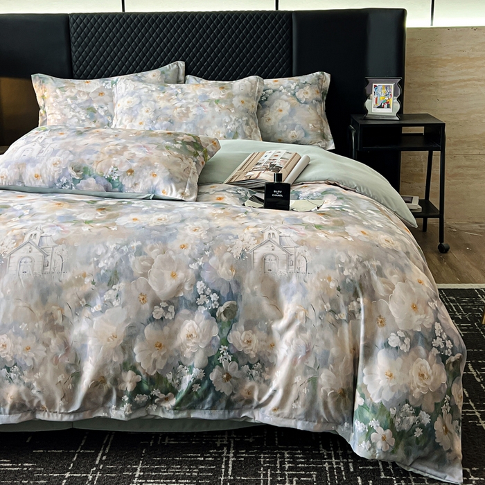 91家纺网 家纺一手货源 找家纺 仟网汇 2025新款棉代尔轻奢系列四件套 花期如梦