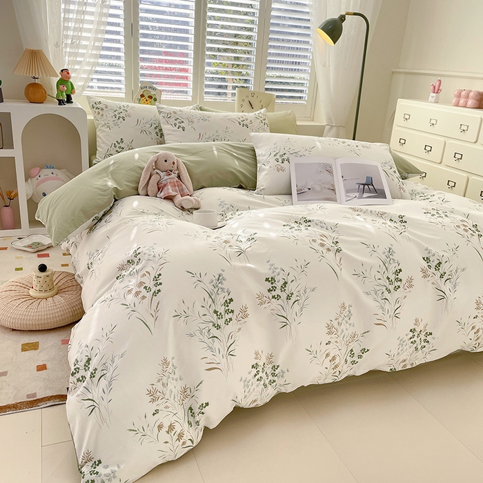 91家纺网 家纺一手货源 找家纺 宜家坊 2025热款全棉四件套学生床三件套单品床单床笠单被套印花小清新卡通碎花纯棉三四件套 风铃草