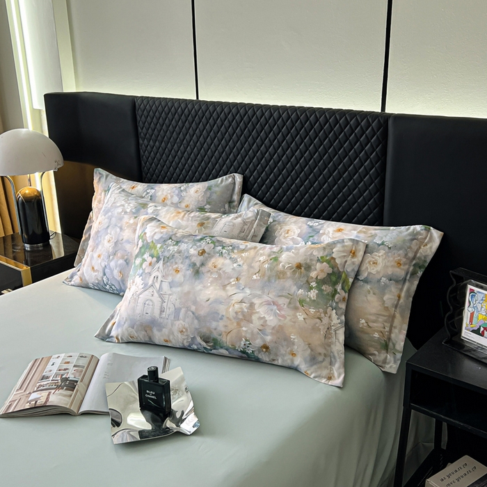 91家纺网 家纺一手货源 找家纺 仟网汇 2025新款棉代尔轻奢系列四件套 花期如梦