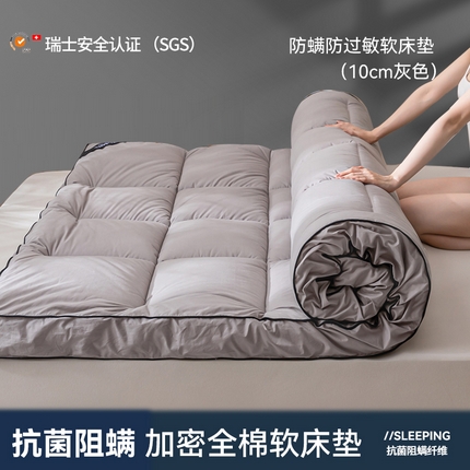 丽诺床垫 2025新款全棉纯棉防螨软床垫-风格一 全棉软床垫酒店风10cm灰色