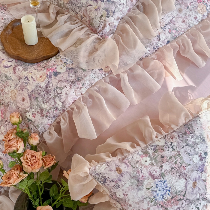 91家纺网 家纺一手货源 找家纺 仟网汇 2025新款韩版棉代尔法式四件套 卡西娅