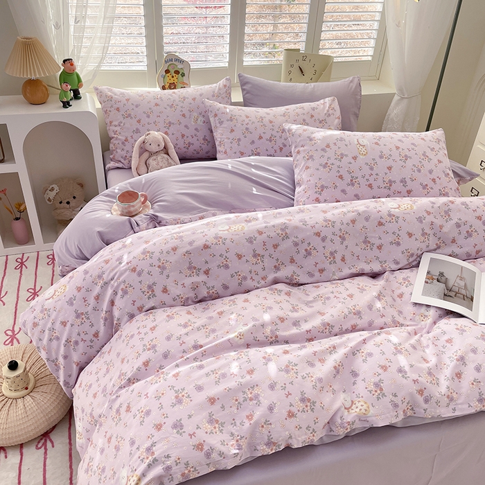 91家纺网 家纺一手货源 找家纺 宜家坊 2025全棉13070单被套印花小清新卡通碎花纯棉单品被套枕套（有预缩售后无忧 免费提供买家秀） 紫荆花