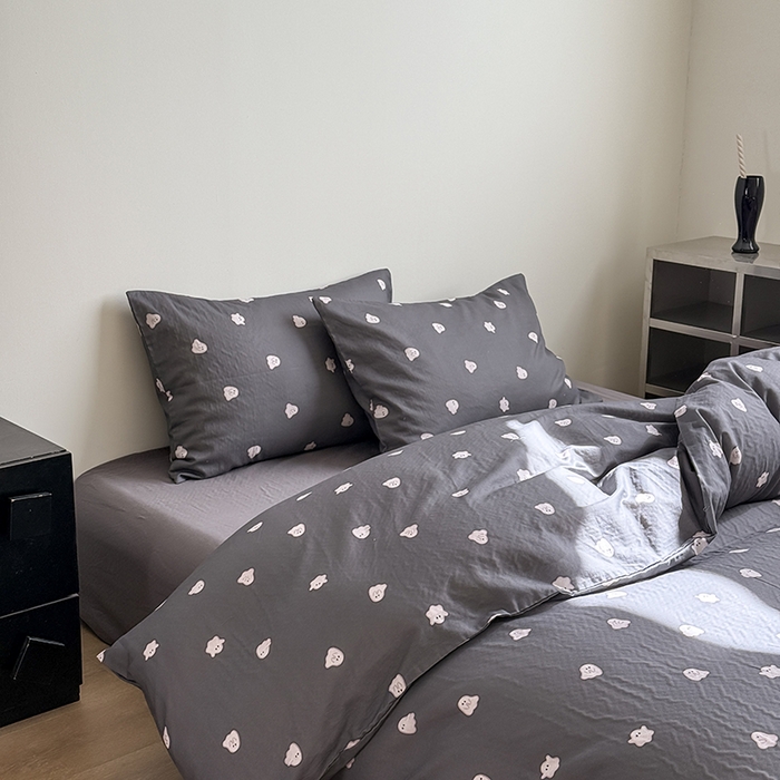 91家纺网 家纺一手货源 找家纺 窝米 2025新品简约时尚双层纱系列四件套 小幽灵灰