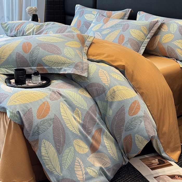 91家纺网 家纺一手货源 找家纺 海洋家纺 2025新款全棉磨毛四件套 春熙 蓝