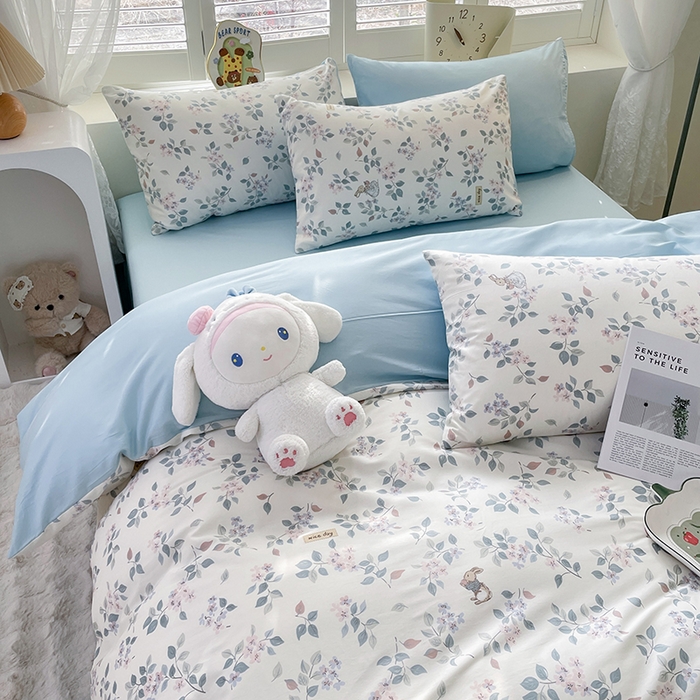 91家纺网 家纺一手货源 找家纺 宜家坊 2025热款全棉四件套学生床三件套单品床单床笠单被套印花小清新卡通碎花纯棉三四件套 叶情并茂