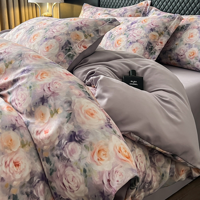 91家纺网 家纺一手货源 找家纺 仟网汇 2025新款棉代尔轻奢系列四件套 花非花