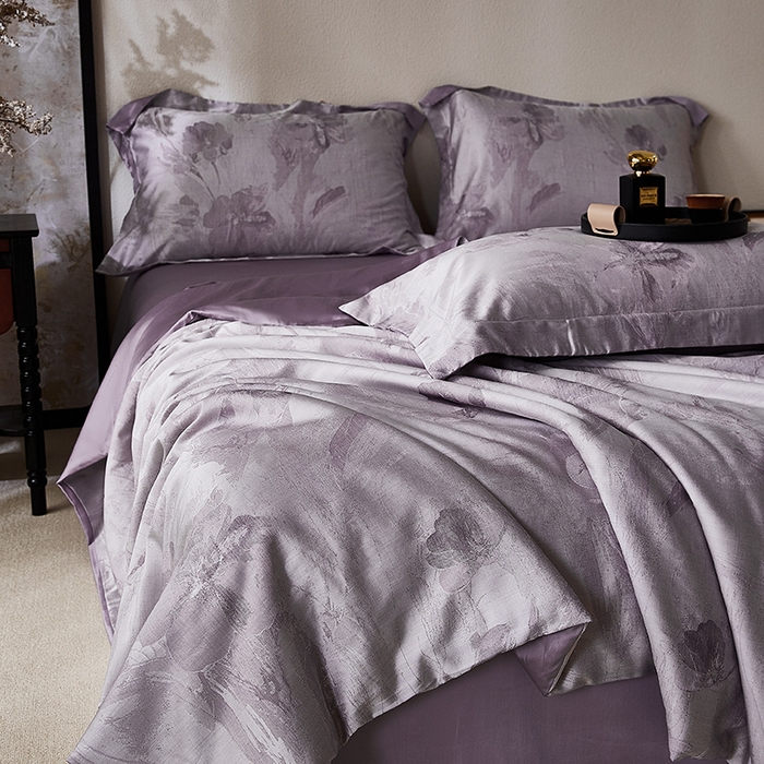 91家纺网 家纺一手货源 找家纺 鸣升家纺 2025新款兰精天丝棉大提花100%蚕丝被 夏被 空调被（包检测） 暮云-紫
