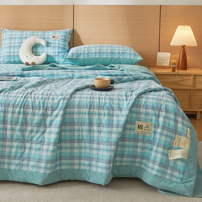 91家纺网 家纺一手货源 找家纺 招财星家纺 2025新款新疆棉花被夏被100%里外全棉棉花夏被无印风全棉色织水洗棉夏凉被空调被春秋被单人可机洗 海潮