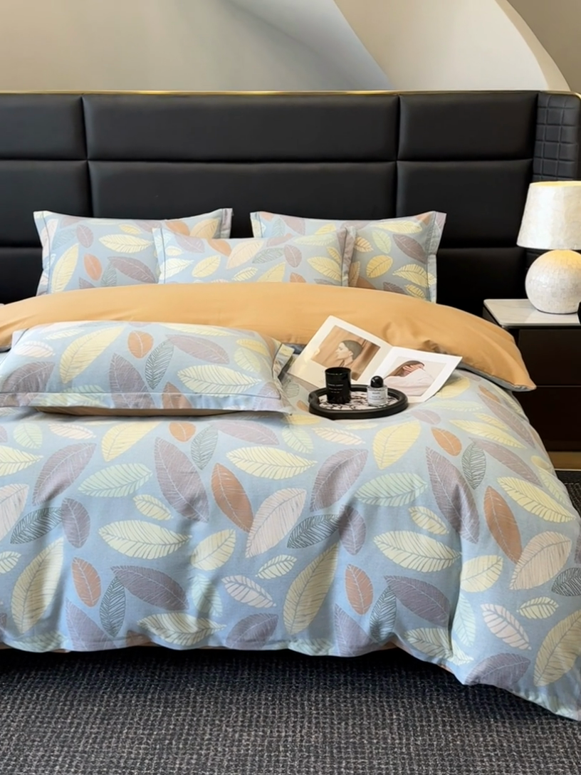 91家纺网 家纺一手货源 找家纺 海洋家纺 2025新款全棉磨毛四件套 春熙 蓝