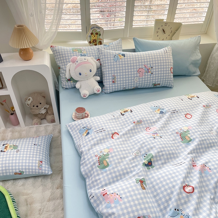 91家纺网 家纺一手货源 找家纺 宜家坊 2025新款全棉13070单床单床笠纯棉单品枕套床笠床单（有预缩尺寸 售后无忧 免费提供买家秀） 小恐龙