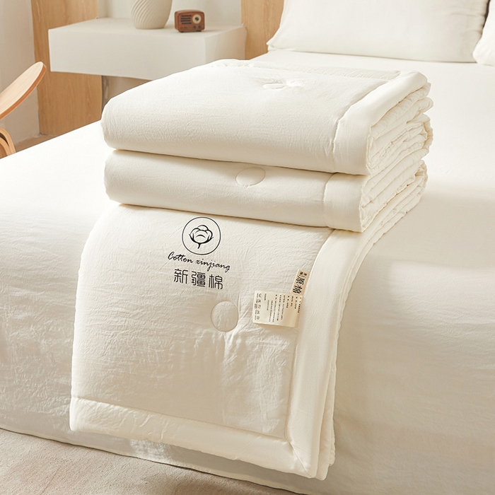 91家纺网 家纺一手货源 找家纺 晓时候 2025新款无印风水洗棉新疆棉花被夏被夏凉被空调被子 素夏-奶白