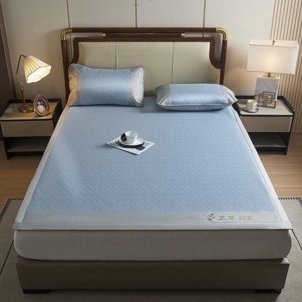 航途席业 2025新款凉席三明治刺绣可水洗碳光冰丝席宽包边艾香系列 艾香冰丝席饼干-蓝