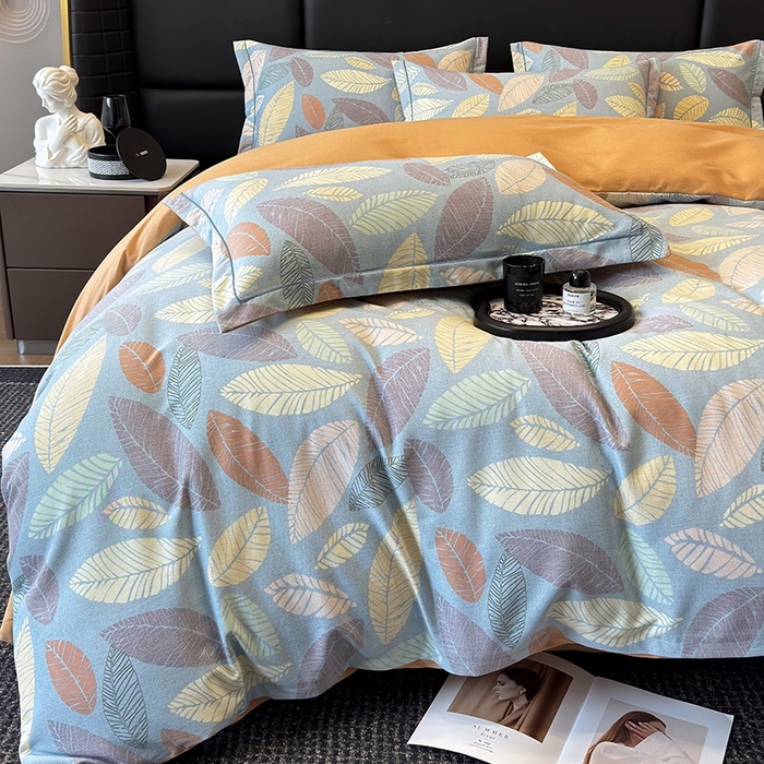 91家纺网 家纺一手货源 找家纺 海洋家纺 2025新款全棉磨毛四件套 春熙 蓝