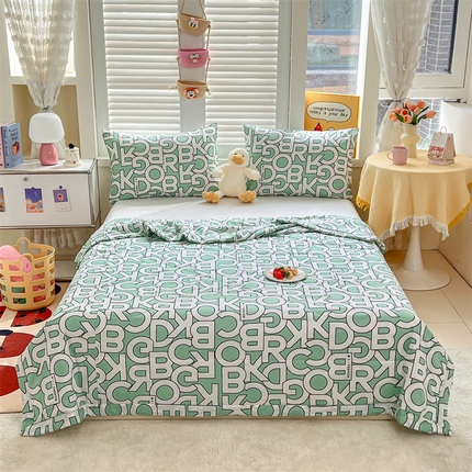 天瑜 2024新款棉绸苏香绸舒香绸夏被人造棉夏凉被 字母绿