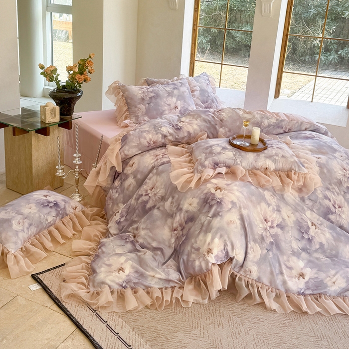 91家纺网 家纺一手货源 找家纺 仟网汇 2025新款韩版棉代尔法式四件套 迷迭香