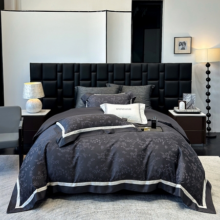 若未家居 LOVEWE HOUSE 2025新款兰精天丝棉轻奢提花双拼撞色工艺套件四件套-春晓 春晓-夜幕灰