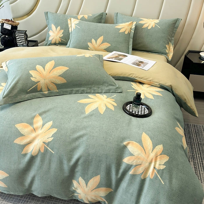 91家纺网 家纺一手货源 找家纺 海洋家纺 2025新款全棉磨毛四件套 枫叶絮