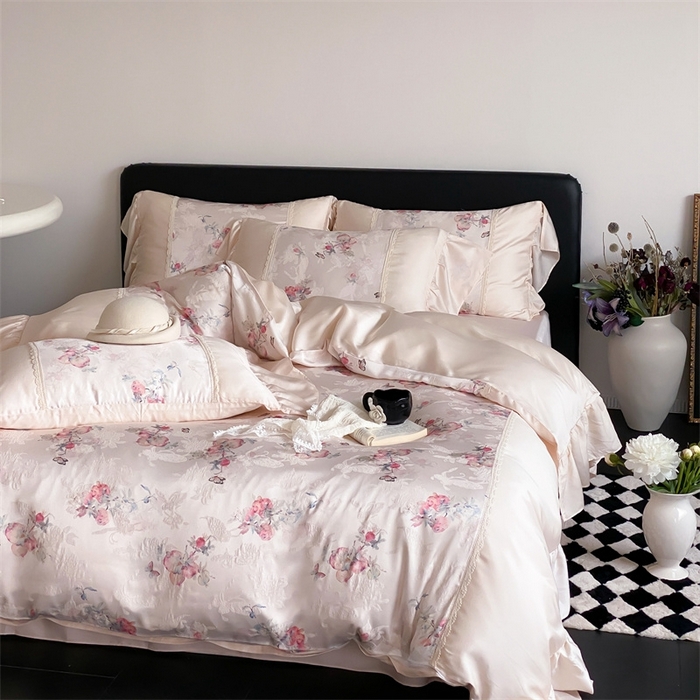 91家纺网 家纺一手货源 找家纺 （总）黛舒家居 2025新款兰精天丝刺绣提花四件套-梦蝶