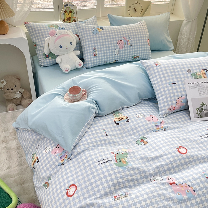 91家纺网 家纺一手货源 找家纺 宜家坊 2025全棉13070单被套印花小清新卡通碎花纯棉单品被套枕套（有预缩售后无忧 免费提供买家秀） 小恐龙
