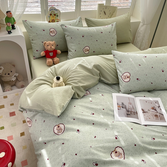 91家纺网 家纺一手货源 找家纺 宜家坊 2025热款全棉四件套学生床三件套单品床单床笠单被套印花小清新卡通碎花纯棉三四件套 小可爱樱桃