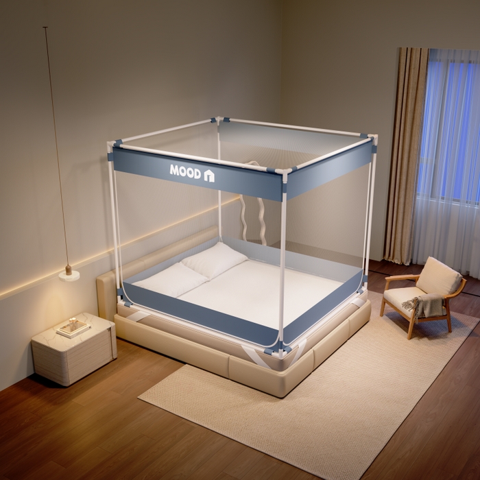 91家纺网 家纺一手货源 找家纺 卓尔居 2025新款成人坐床外穿蚊帐系列-mood mood.蓝灰