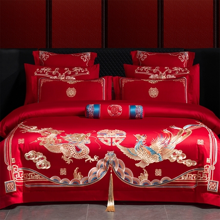 博之洋婚庆 2025新款全棉长绒棉刺绣新中式婚庆系列多件套 皇家风范