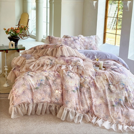 91家纺网 家纺一手货源 找家纺 仟网汇 2025新款韩版棉代尔法式四件套 达芙妮